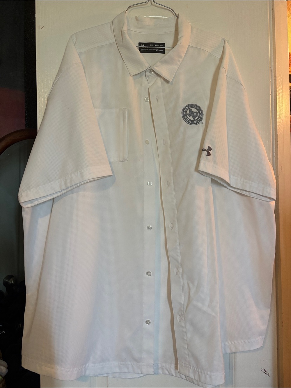 Under Armour White Short-Sleeve Button Shirt with Gray Logos